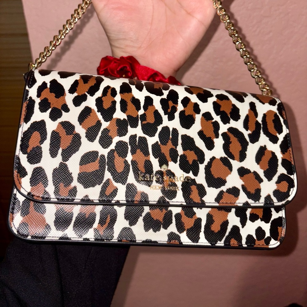 Kate Spade Animal Print Clutch with Gold Chain Crossbody